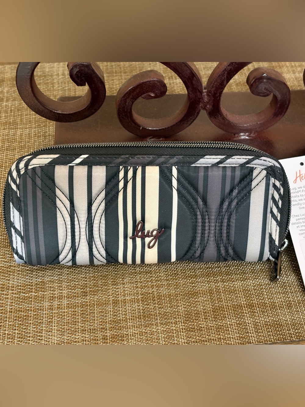 Lug Tendu Slim RFID Wallet. Love Stripe Black. NWT